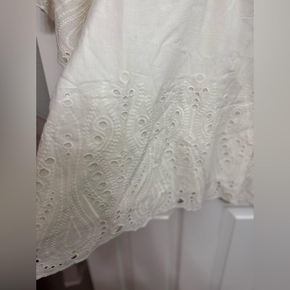 Ollari New York White Eyelet Boho Blouse | Smocked Cotton Top | Size L | NWT - Picture 3 of 6